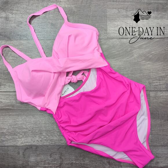 Eomenie Cross Front Cut Out One Piece Swimsuit Size L - Picture 3 of 7